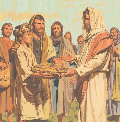 The disciples find a boy with five loaves of bread and two small fish - ch.28-4