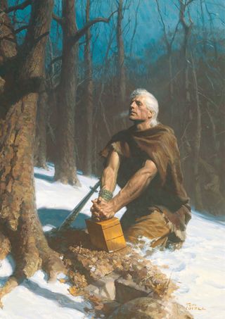 Moroni Hides the Plates in the Hill Cumorah, by Tom Lovell