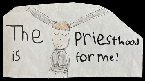 Child’s drawing of boy receiving a priesthood blessing