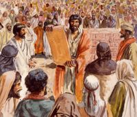 Joshua inviting Israelites to serve God