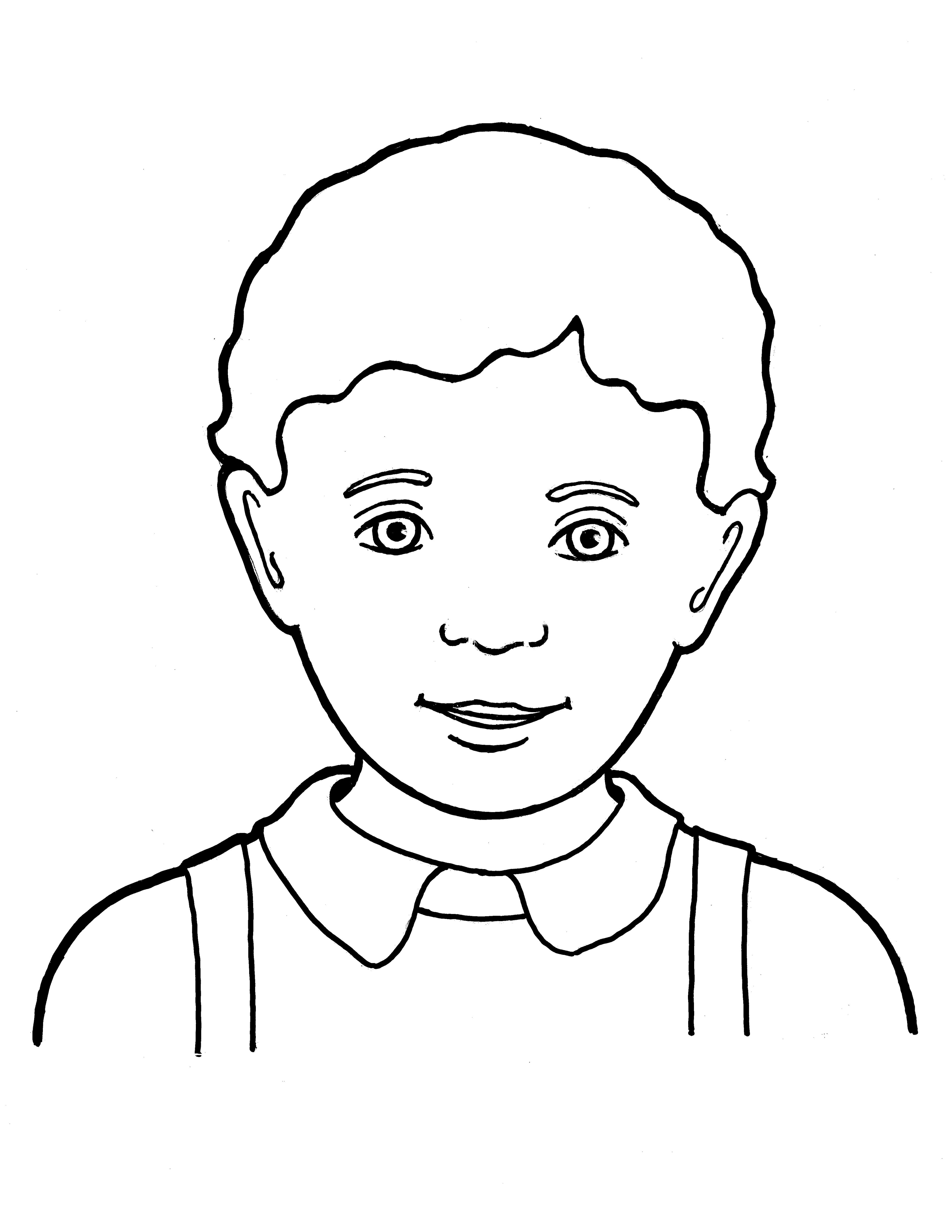 A line drawing of a Primary boy with suspenders, from the nursery manual Behold Your Little Ones (2008), page 71.