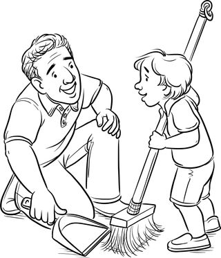 child and father sweeping