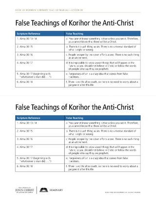 handout, False Teachings of Korihor