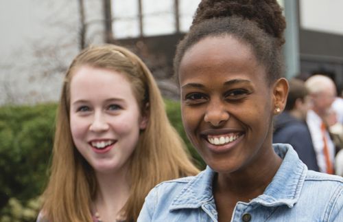 young women outside of church