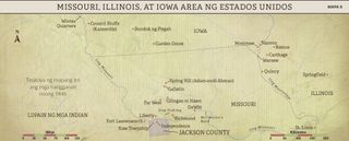 Mapa 8: Missouri, Illinois, at Iowa Area ng Estados Unidos