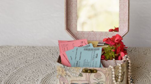 Temple names in a keepsake box.