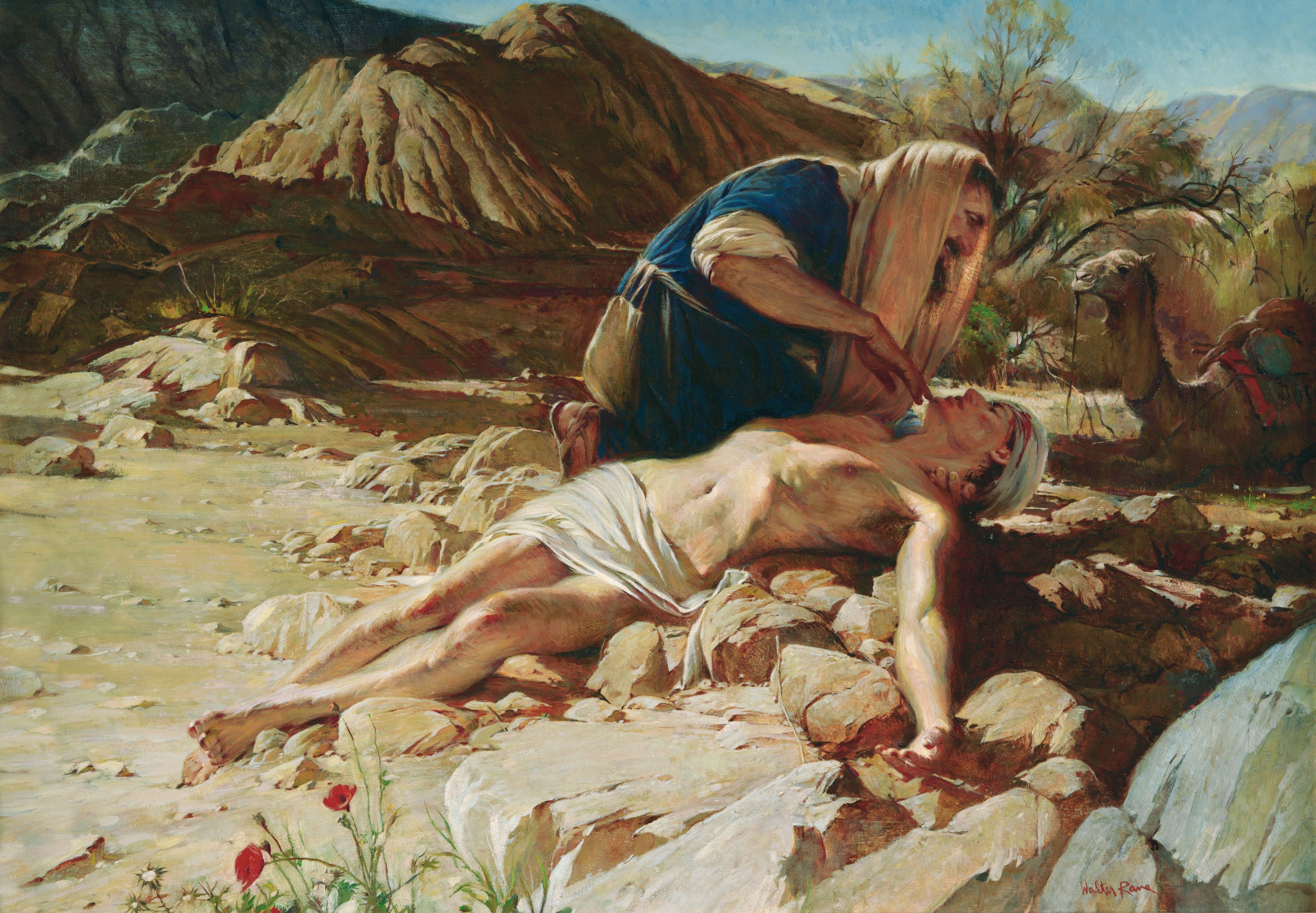 The Good Samaritan, by Walter Rane (62156); GAK 218; GAB 44; nursery manual lesson 18, page 78; Luke 10:25–37