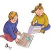 illustration of two children doing paper crafts