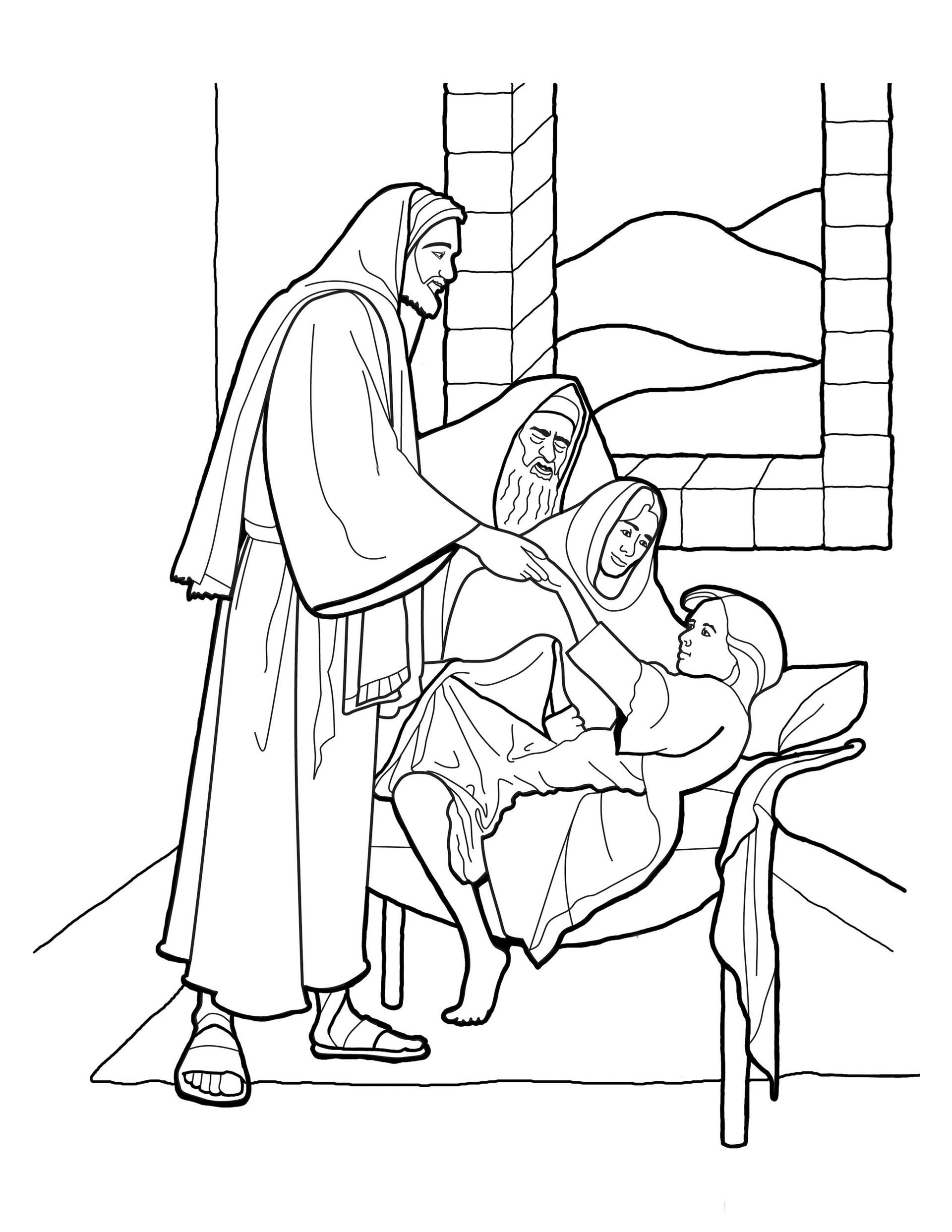 A sketch of Christ raising the daughter of Jairus, based on the painting by Greg Olsen.