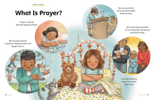 Article PDF with images of children praying in different inside and outside settings