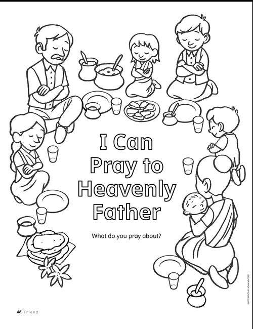 Coloring page PDF of family praying over a meal