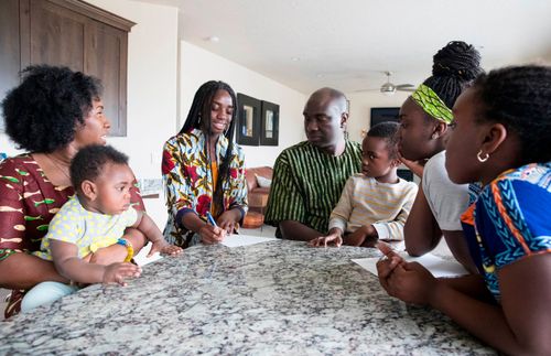 a family talking together