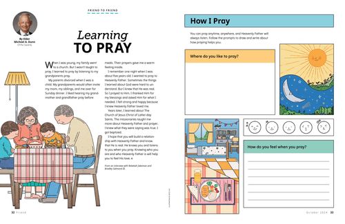 Article PDF with images of a family praying together, plus an activity