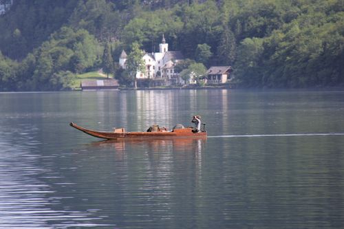 A boat on a lake. Hallstatt, Austria