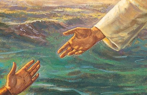 the Savior’s hand reaching for another person’s hand