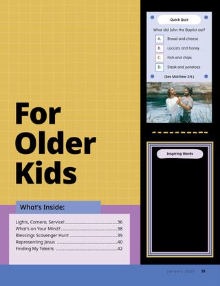 Page from the January 2023 Friend Magazine. For Older Kids