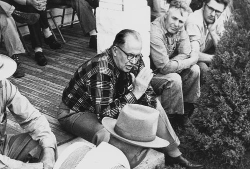 Benson talking to farmers