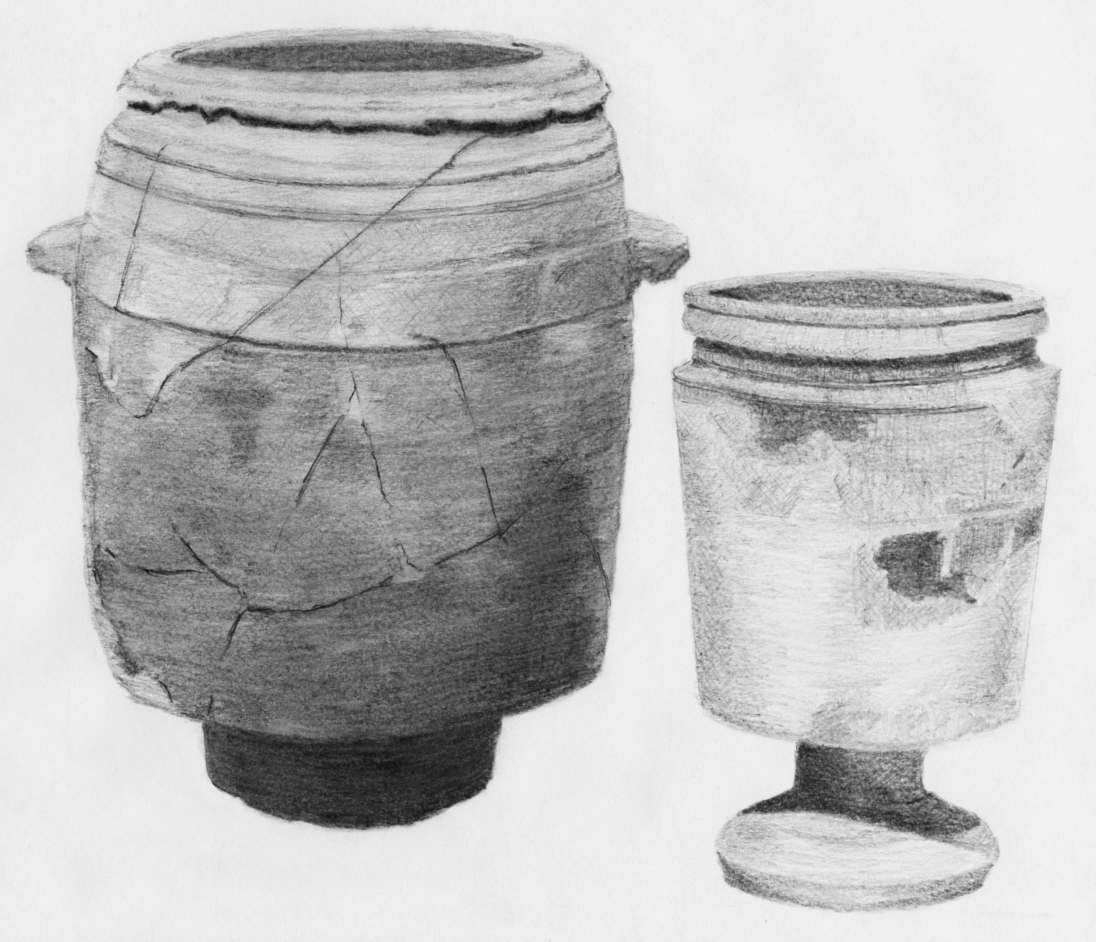 A drawing of limestone pots found in Israel.