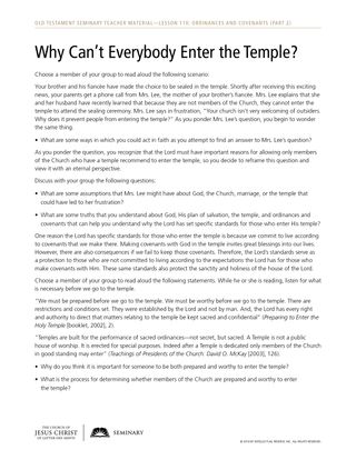 Handout: Why Can’t Everybody Enter the Temple?