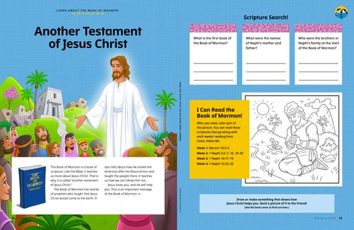 Article PDF with images of Jesus Christ visiting the Americas, plus an activity page about Nephi