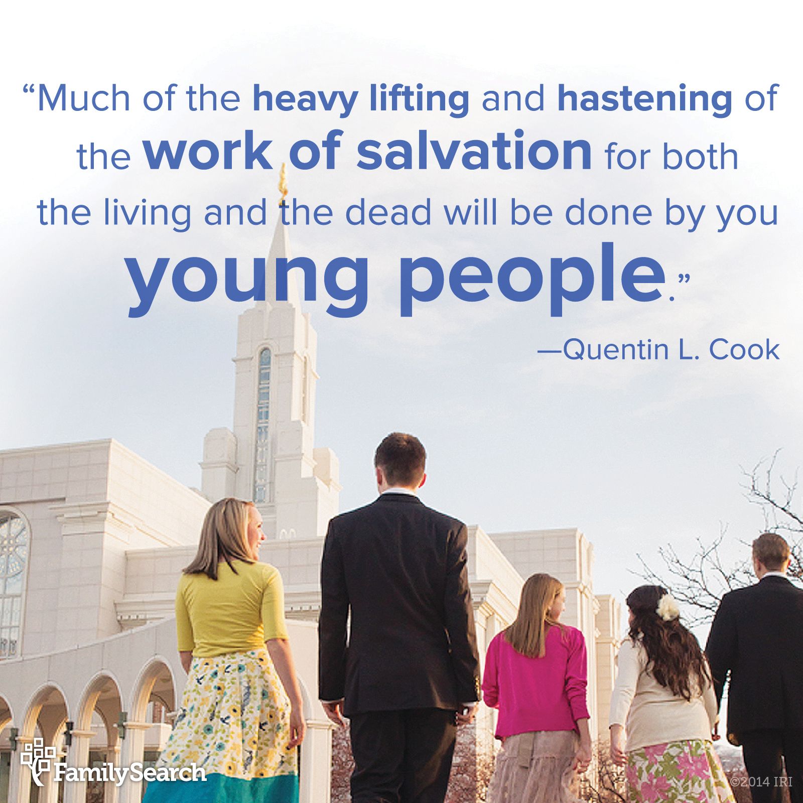 “Much of the heavy lifting and hastening of the work of salvation for both the living and the dead will be done by you young people.”—Elder Quentin L. Cook, “Roots and Branches.” Learn how to find a family name to take to the temple by accepting the Youth Temple Challenge.