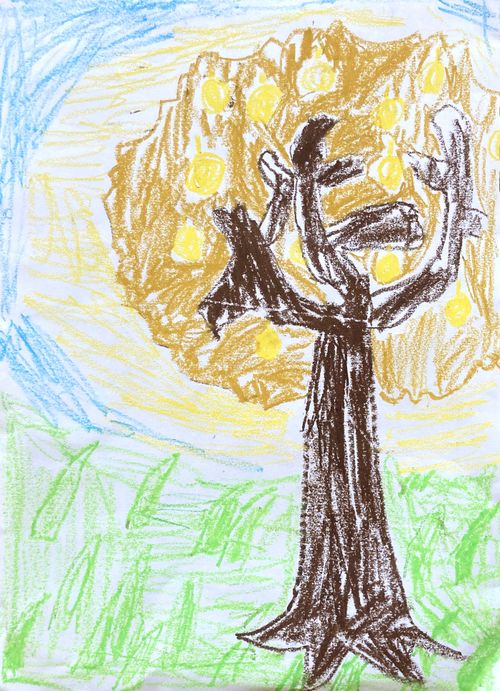 A drawing of a tree created by a boy named Trevor Bahian.