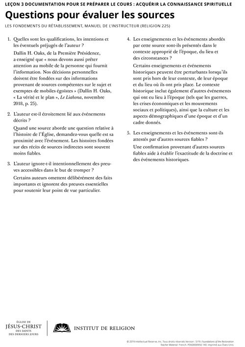 Fiche des questions pour évaluer les sources