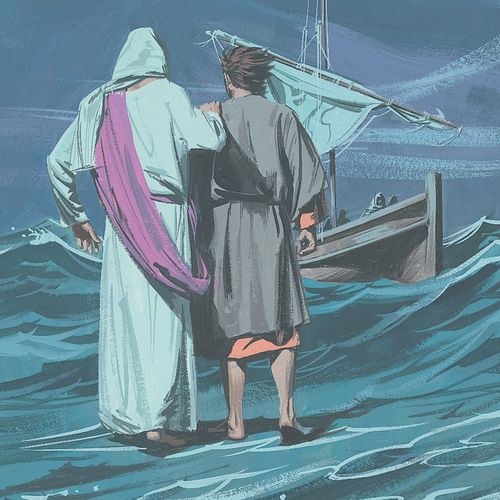 Jesus helping Peter back to the ship