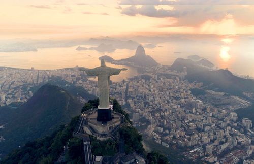 aerial view of statue of Jesus Christ in Rio de Janeiro, Brazil