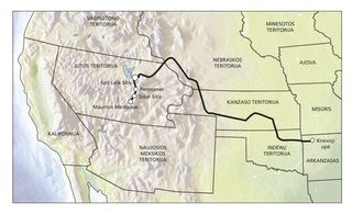 kelio nuo Arkanzaso iki Kalifornijos žemėlapis