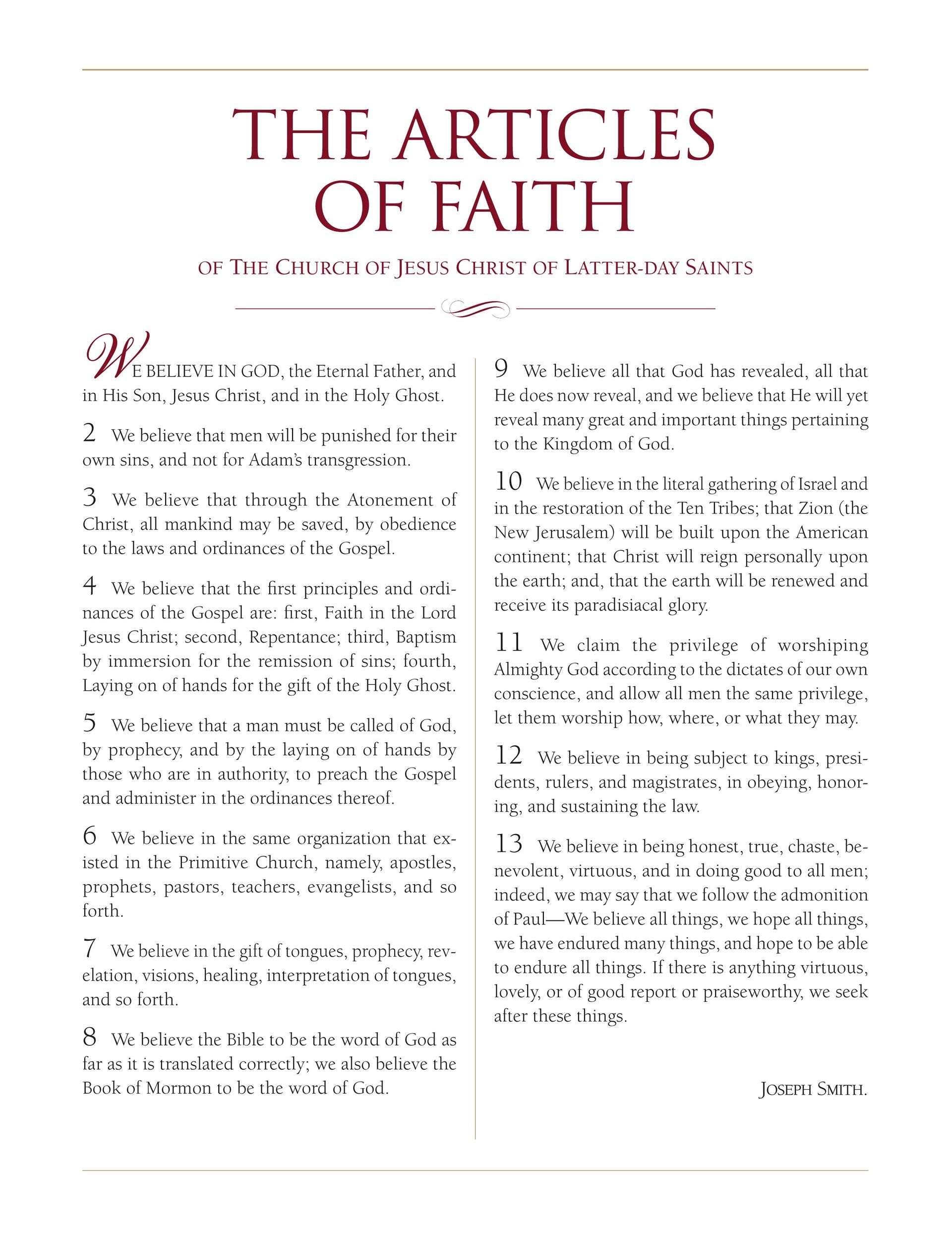 The official poster of “The Articles of Faith of The Church of Jesus Christ of Latter-day Saints.” © undefined ipCode 1.