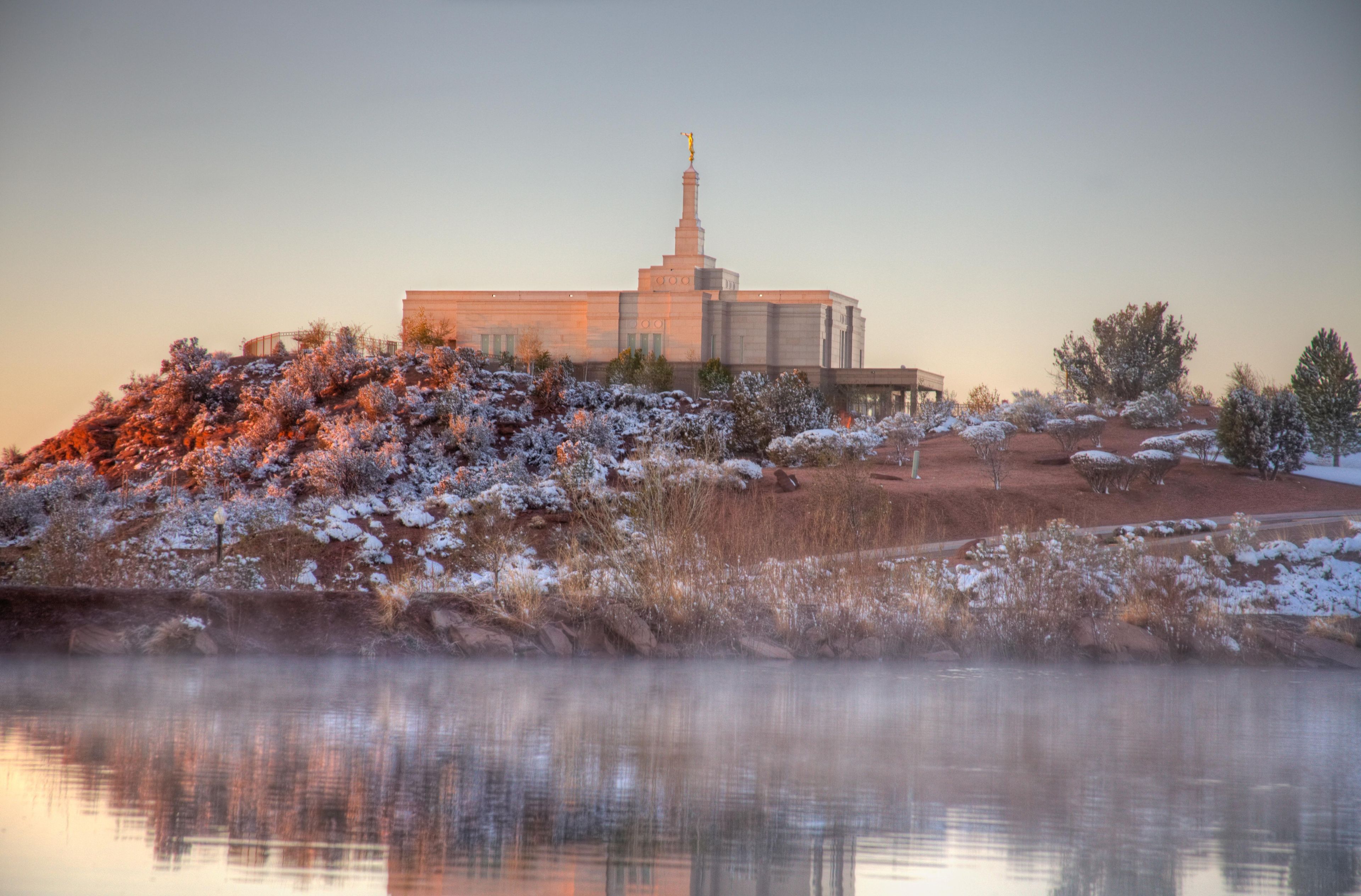 The Snowflake Arizona Temple, including the entrance and scenery.