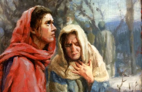महिला शिष्यों ने यीशु का विलाप किया।