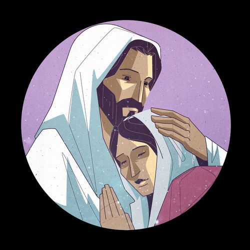 Jesus Christ comforting a woman