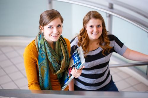 Young Women Ascending Stairs at BYU