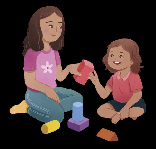 Girl playing with blocks with younger girl