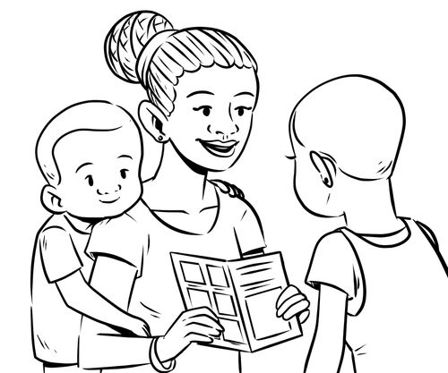 illustration of woman teaching children