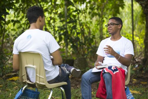 young men talking