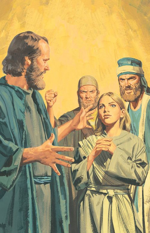 Paul and Silas cast the evil spirit out of the girl and the men who earn money with her are angry. - ch.61-2