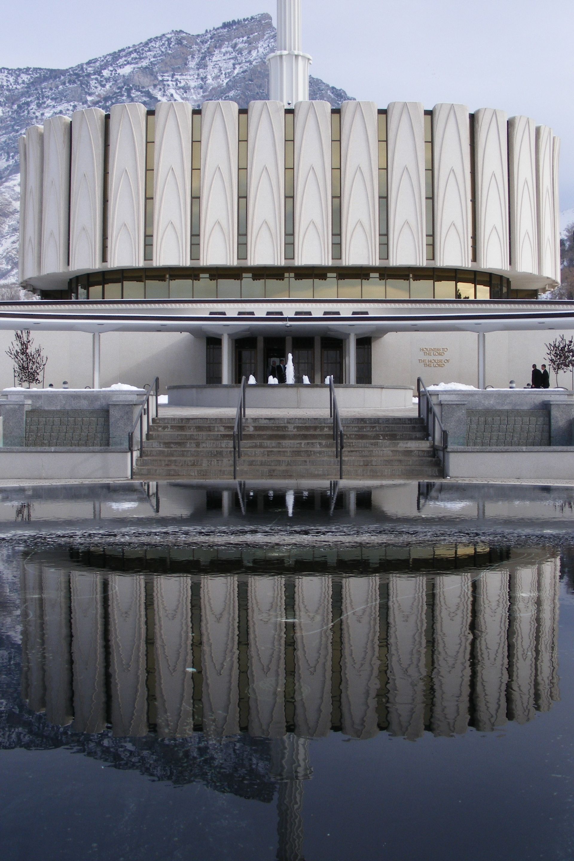 The Provo Utah Temple reflecting pond, including the exterior of the temple.