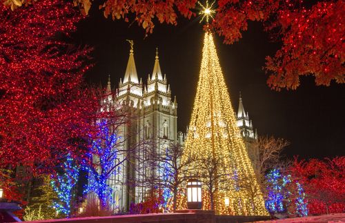 Christmas lights on Temple Square
