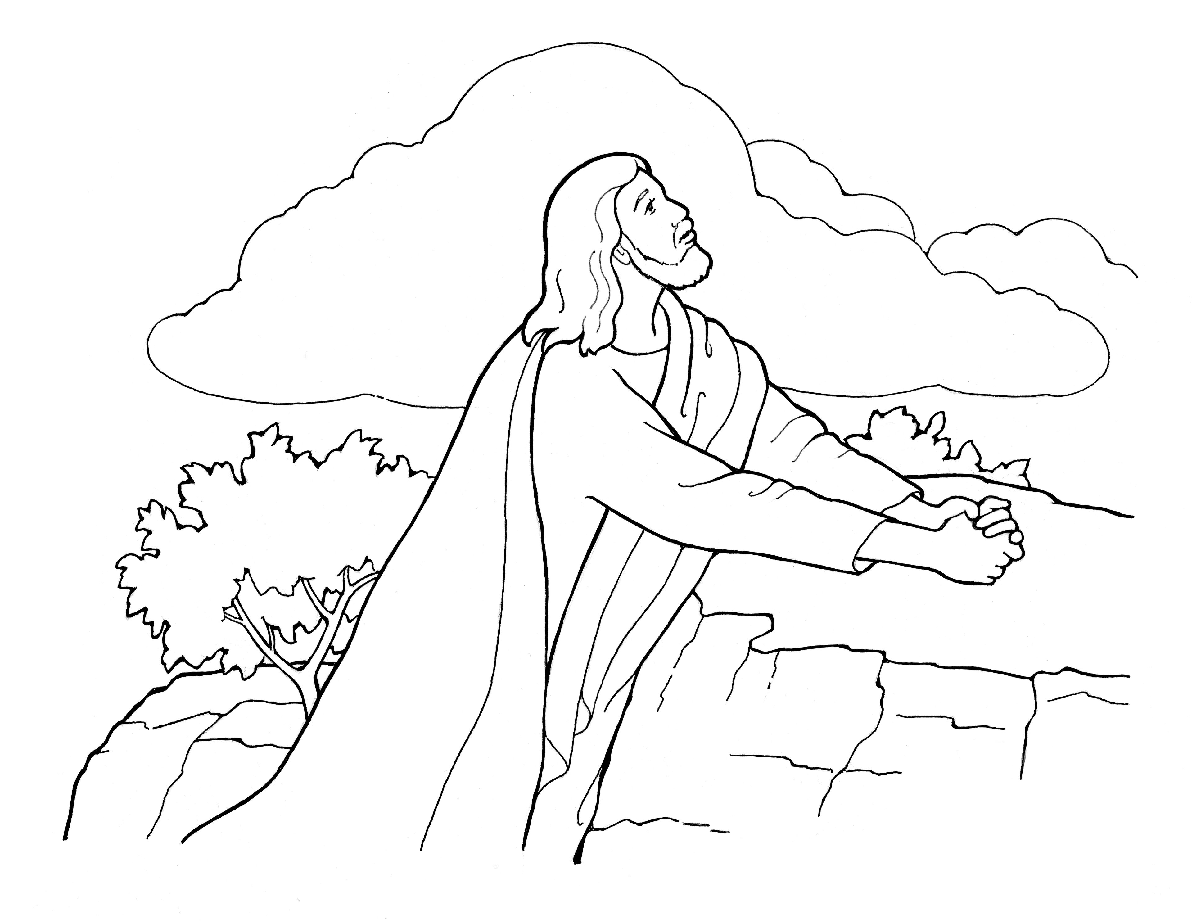 An illustration of Jesus Christ praying in the Garden of Gethsemane.