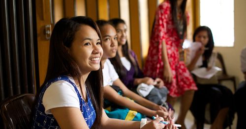 young women in class