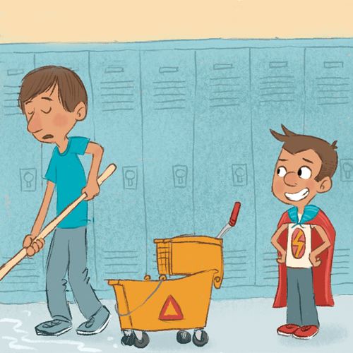 boy at school with janitor