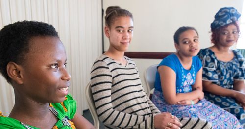 young women in class