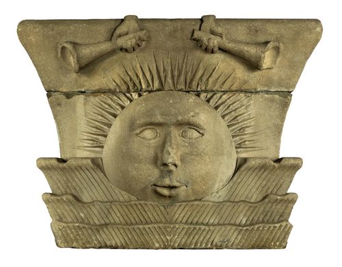 Photograph of a sunstone capital from the Nauvoo Temple