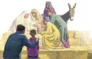 little girl at Nativity scene