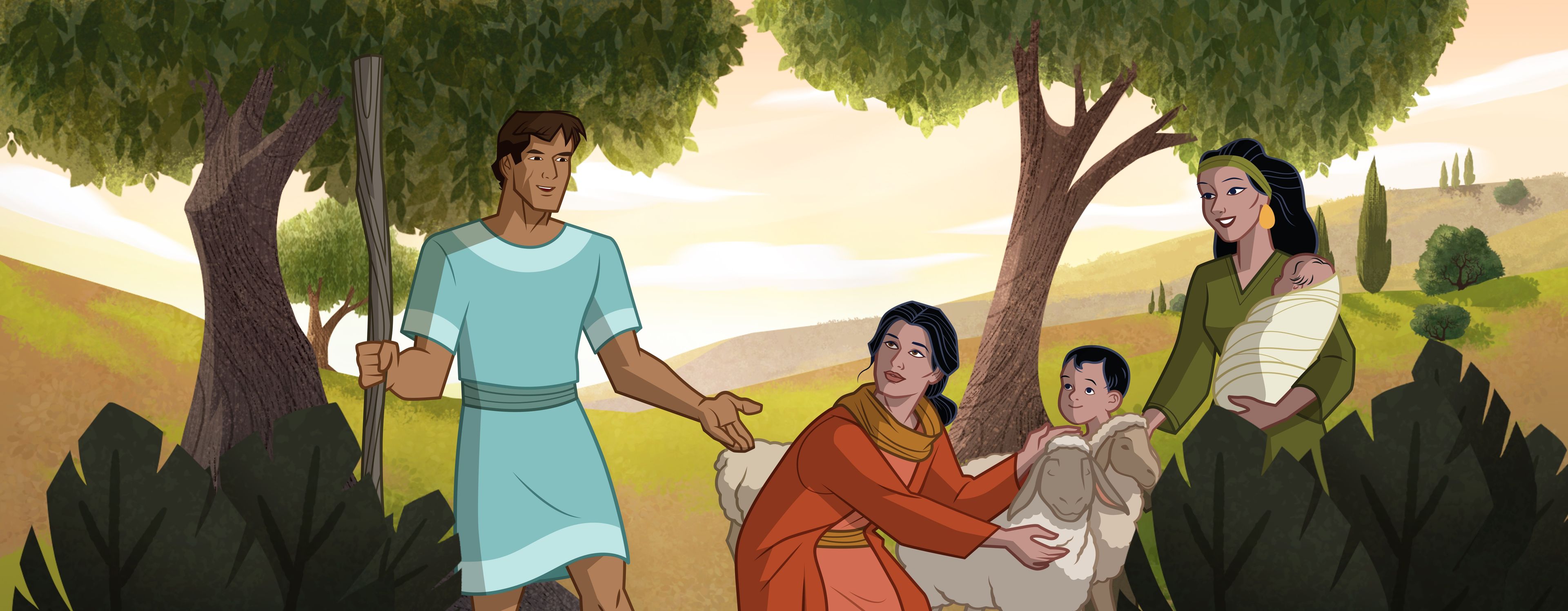 Ilustración de Jacob, Raquel y Lea. 
Génesis 29:28–35; 30:3–13, 17–24; Jacob 2:27–30