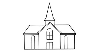 line drawing of meetinghouse