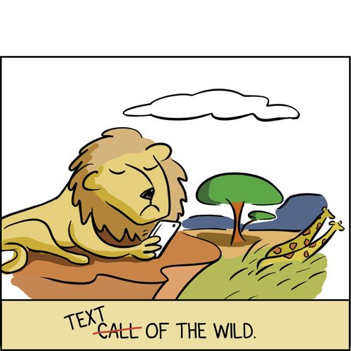 lion with mobile phone